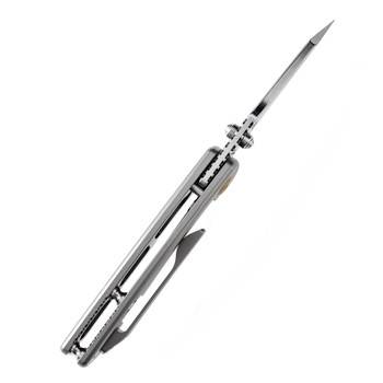 Discontinued Kansept Little Main Street Folding Knife Satin Titanium Handle S35VN Plain Edge Stonewash Finish K2015A1