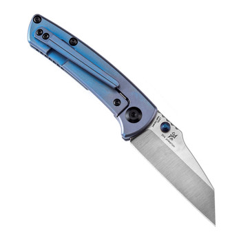 Discontinued Kansept Little Main Street Folding Knife Blue Titanium Handle S35VN Plain Edge Satin Finish K2015A3