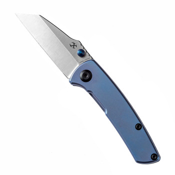 Discontinued Kansept Little Main Street Folding Knife Blue Titanium Handle S35VN Plain Edge Satin Finish K2015A3