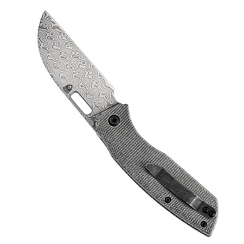 Discontinued Kansept Convict Folding Knife Black Micarta Handle Damascus Plain Edge K1023D1