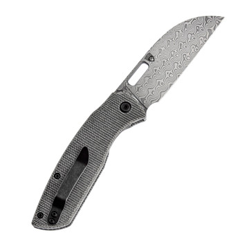Discontinued Kansept Convict Folding Knife Black Micarta Handle Damascus Plain Edge K1023D1