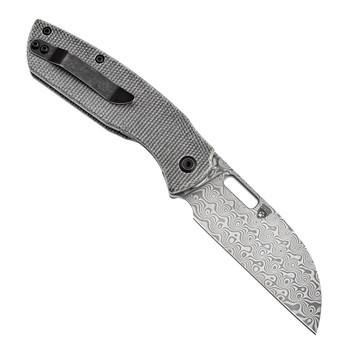 Discontinued Kansept Convict Folding Knife Black Micarta Handle Damascus Plain Edge K1023D1