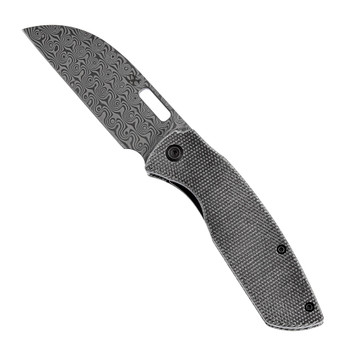 Discontinued Kansept Convict Folding Knife Black Micarta Handle Damascus Plain Edge K1023D1