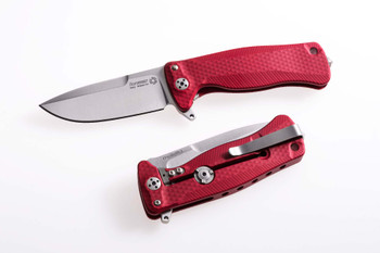 Lionsteel Folding Knife Red Aluminum Handle Sleipner Steel Plain Edge Satin Finish SR22A RS