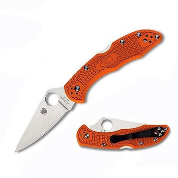 Spyderco Delica Lockback Folding Knife Flat Ground Plain Blade Orange C11FPOR