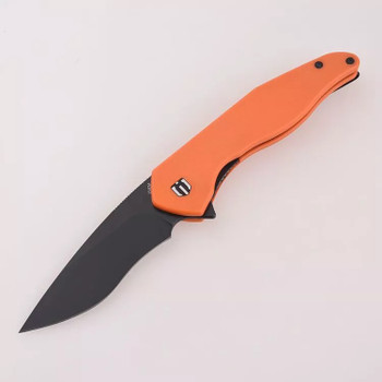 Discontinued Shieldon Viper Folding Knife Tangerine G10 Handle 154CM Clip Point Plain Black Blade EG01A
