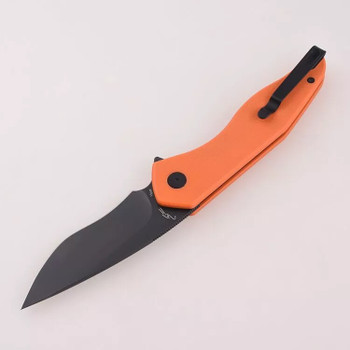 Discontinued Shieldon Viper Folding Knife Tangerine G10 Handle 154CM Clip Point Plain Black Blade EG01A
