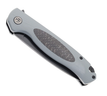 Petrified Fish Flipper Folding Knife Carbon Fiber/Gray G10 Handle D2 Plain Edge Black Stonewash Finish B03-GADW