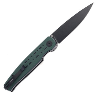 Petrified Fish Flipper Folding Knife Green/Black G10 Handle 154CM Plain Edge Black Stonewash Finish PF-FE07-GRDW