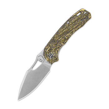 QSP Hornbill Folding Knife Golden Carbon Fiber Handle S35VN Plain Edge Stonewash Finish QS146-A1