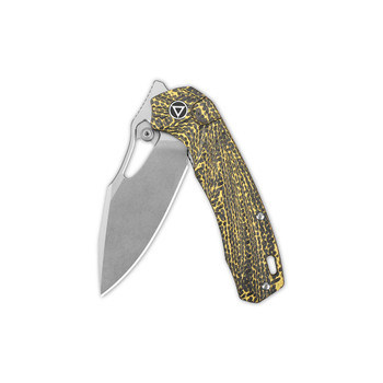 QSP Hornbill Folding Knife Golden Carbon Fiber Handle S35VN Plain Edge Stonewash Finish QS146-A1