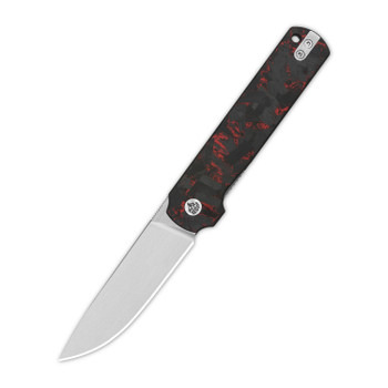 QSP Lark Folding Knife Red Shredded CF/Overlay G10 Handle 14C28N Plain QS144-D