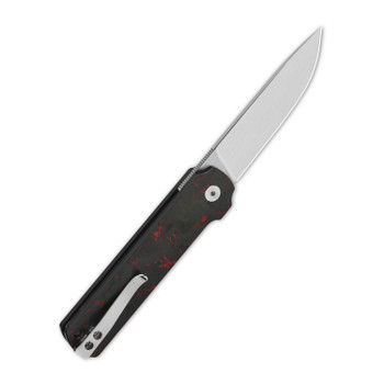 QSP Lark Folding Knife Red Shredded CF/Overlay G10 Handle 14C28N Plain QS144-D