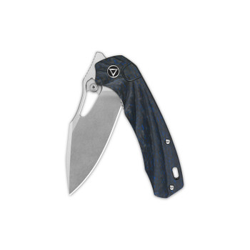 QSP Hornbill Folding Knife Blue CF Handle S35VN Plain Black Stonewash QS146-B1