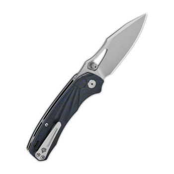 QSP Hornbill Folding Knife Blue CF Handle S35VN Plain Black Stonewash QS146-B1