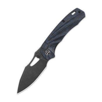 QSP Hornbill Folding Knife Blue Carbon Fiber Handle S35VN Plain Edge Black Stonewash Finish QS146-B2