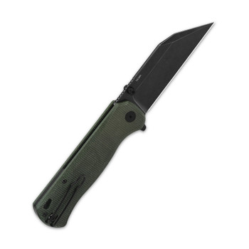 QSP Swordfish Folding Knife Green Micarta Handle 14C28N Plain Edge Black Stonewash Finish QS149-B2