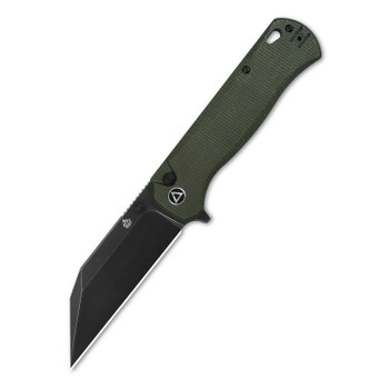 QSP Swordfish Folding Knife Green Micarta Handle 14C28N Plain Edge Black Stonewash Finish QS149-B2