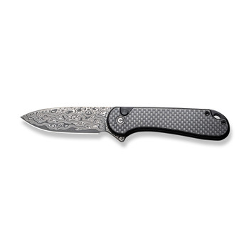 Civivi Button Lock Elementum II Folding Knife Twill Carbon Fiber/Black G10 Handle Damascus Drop Point Plain Edge C18062PB-DS1