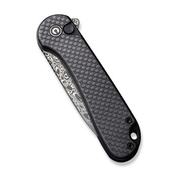 Civivi Button Lock Elementum II Folding Knife Twill Carbon Fiber/Black G10 Handle Damascus Drop Point Plain Edge C18062PB-DS1
