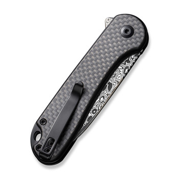 Civivi Button Lock Elementum II Folding Knife Twill Carbon Fiber/Black G10 Handle Damascus Drop Point Plain Edge C18062PB-DS1