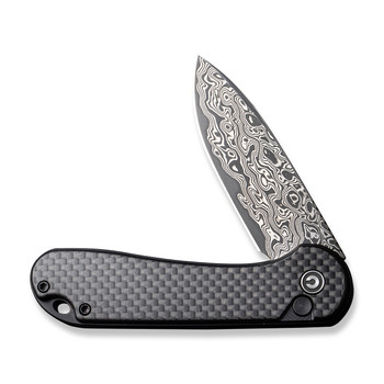 Civivi Button Lock Elementum II Folding Knife Twill Carbon Fiber/Black G10 Handle Damascus Drop Point Plain Edge C18062PB-DS1
