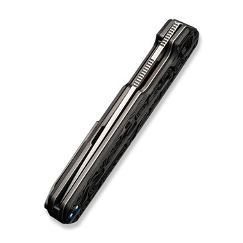 WE Navo Folding Knife Black Rose Carbon Fiber Handle 20CV Drop Point Plain Edge Satin Finish WE22026-2