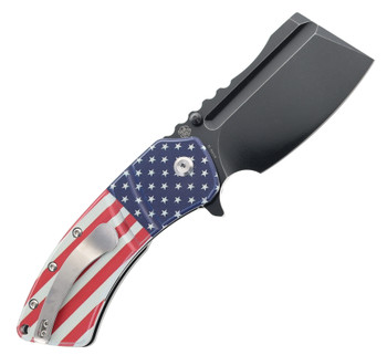 Kansept XL Korvid Folding Knife Black G10/American Flag Handle 154CM Plain Edge Black Stonewash Finish T1030B1