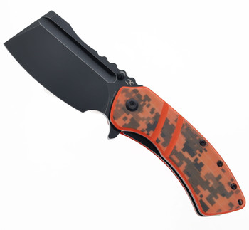 Kansept XL Korvid Folding Knife Orange/Camo G10 Handle 154CM Plain Edge Black Stonewash Finish T1030B3