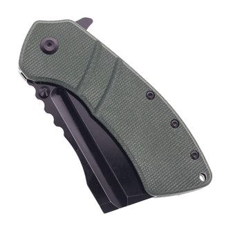 Kansept XL Korvid Folding Knife Green Micarta Handle 154CM Plain Edge Black Stonewash Finish T1030B4
