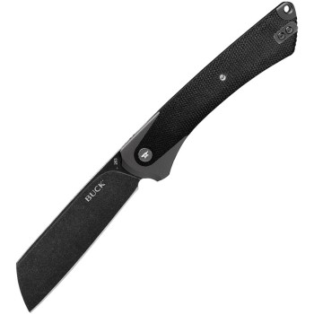 Buck HiLine XL Linerlock Folding Knife Black Canvas Micarta Handle D2 Cleaver Plain Edge Black Stonewash Finish 263BKS1