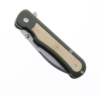 Discontinued Gerber Confidant Folding Knife OD Green G10/Bamboo Inlay Handle Drop Point Plain Edge Stonewash Finish 1066475