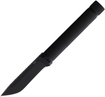 Panacea X Firefly Fixed Blade Neck Knife Fowler Grind Black Handle Plain Edge Black Blade