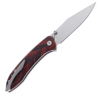 Petrified Fish Grow Button Lock Folding Knife Red Gmascus Handle K110 Plain Edge Satin Finish E08-RDMS