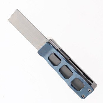 Petrified Fish Cash Front Flipper Money Clip Pocket Knife Blue Titanium Handle 14C28N Plain Edge Satin Finish E09-BS