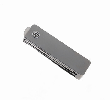 Petrified Fish Cash Front Flipper Money Clip Pocket Knife Gray Titanium Handle 14C28N Plain Edge Satin Finish E09-GAS