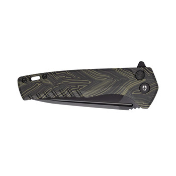 Tekto F3 Charlie Button Lock Folding Knife Green/Black Gmascus Handle D2 Drop Point Plain Black Blade