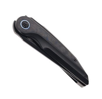 Bestech Blind Fury Folding Knife Black Titanium/Blue Marble Handle M390 Plain Edge Black Stonewash Finish BT2303F