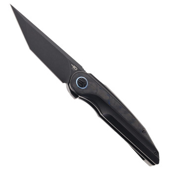 Bestech Blind Fury Folding Knife Black Titanium/Blue Marble Handle M390 Plain Edge Black Stonewash Finish BT2303F