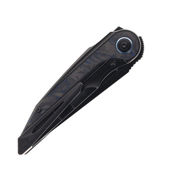 Bestech Blind Fury Folding Knife Black Titanium/Blue Marble Handle M390 Plain Edge Black Stonewash Finish BT2303F