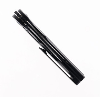 Bestech Blind Fury Folding Knife Black Titanium/Blue Marble Handle M390 Plain Edge Black Stonewash Finish BT2303F