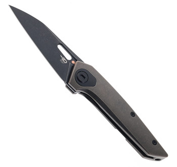 Knife black void folding with dark handle and plain edge blade