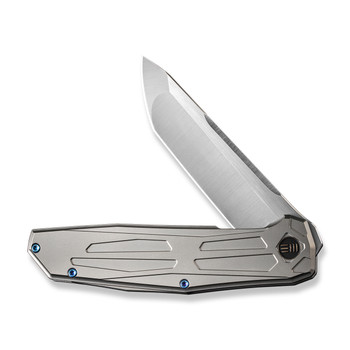 WE Shadowfire Folding Knife Gray Titanium Handle 20CV Tanto Plain Edge Hand Polished Satin Finish WE22035-2