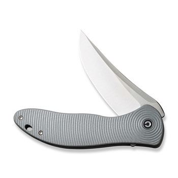 Discontinued Civivi Synergy4 Folding Knife Gray G10 Handle Nitro-V Trailing Point Plain Edge Satin Finish C21018A-2