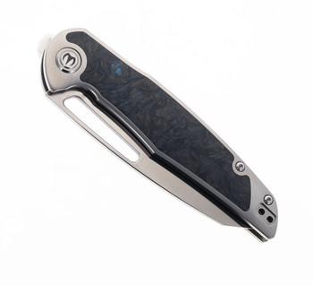 Mallery Designs Phorus V2 Pocket Knife Blue Fat Carbon & Titanium Handle Polished S90V Blade DL01-BP