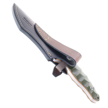 Bastard Knives Reaper Semi Custom Fixed Blade knife Sculpted Green Micarta Handle Sliepner Steel w/ Leather Sheath Bastard Knives Reaper Semi Custom Fixed Blade knife Sculpted Green Micarta Handle Sliepner Steel w/ Leather Sheath