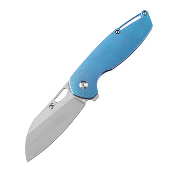 Kansept Model 6 Folding Knife Blue/Orange Peel Titanium Handle S35VN Plain Edge Stonewash Finish K1022B6