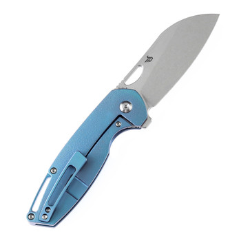 Kansept Model 6 Folding Knife Blue/Orange Peel Titanium Handle S35VN Plain Edge Stonewash Finish K1022B6