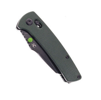 Kansept Main Street Crossbar Lock Folding Knife Green Micarta Handle 154CM Plain Edge Black Stonewash Finish T1015V6