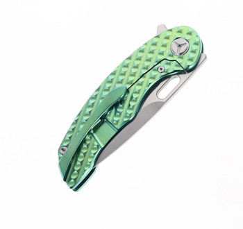 TwoSun Folding Knife Green Titanium Handle M390 Plain Edge TS177-GREEN